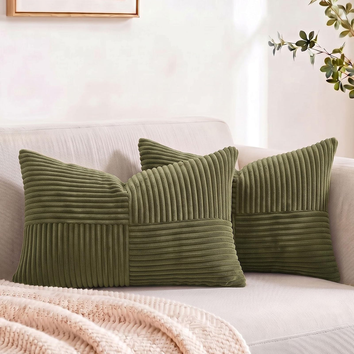 Fancy Homi 2 Packs Blush Pink Long Lumbar Decorative Throw Pillow Covers 12x24 Inch for Couch Bed Sofa, Rustic Farmhouse Boho Home Decor, Soft Striped Corduroy Rectangle Accent Cushion Case 30x60 cm