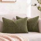 Fancy Homi 2 Packs Burnt Orange Lumbar Decorative Throw Pillow Covers 12x20 Inch for Living Room Couch Bed Sofa, Farmhouse Boho Home Decor, Soft Striped Corduroy Rectangle Accent Cushion Case 30x50 cm