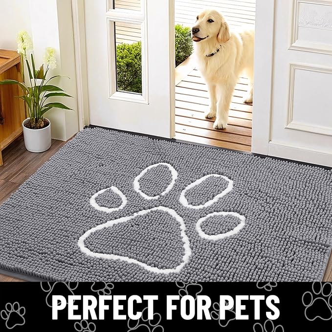 Smiry Dog Door Mat for Muddy Paws, Absorbent Non Slip Dirt Trapper, 40x32