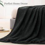 Whale Flotilla Twin Size Fuzzy Fleece Blanket for Bed, 60x80 Inch Fluffy Warm Soft Jacquard Blankets for All Season, Lightweight and Cozy, Black
