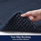 RESARE Waffle Bath Mat for Bathroom, Super Absorbent Bathroom Rugs Non Slip Machine Washable, Ultra Soft Quick Dry Boho Bath Rugs with Tassels for Floor, Upgraded Bordered Design, 18"x30" Navy