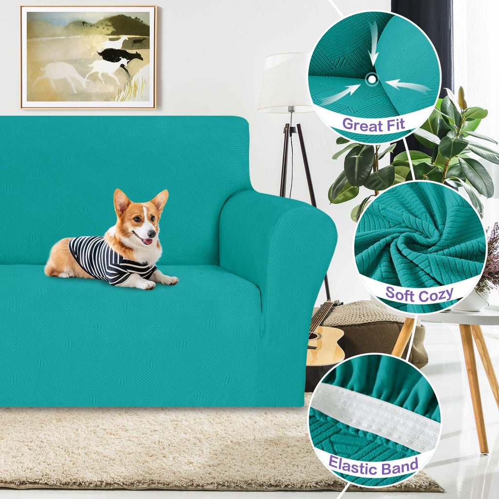 ZNSAYOTX Oversized Super Stretch Couch Cover (92"-115"), New Striped Sofa Covers Comfortable & Durable, Dog Cat Pets Friendly Extra Large Spandex Sofa Slipcovers (XL Sofa, Peacock Teal)