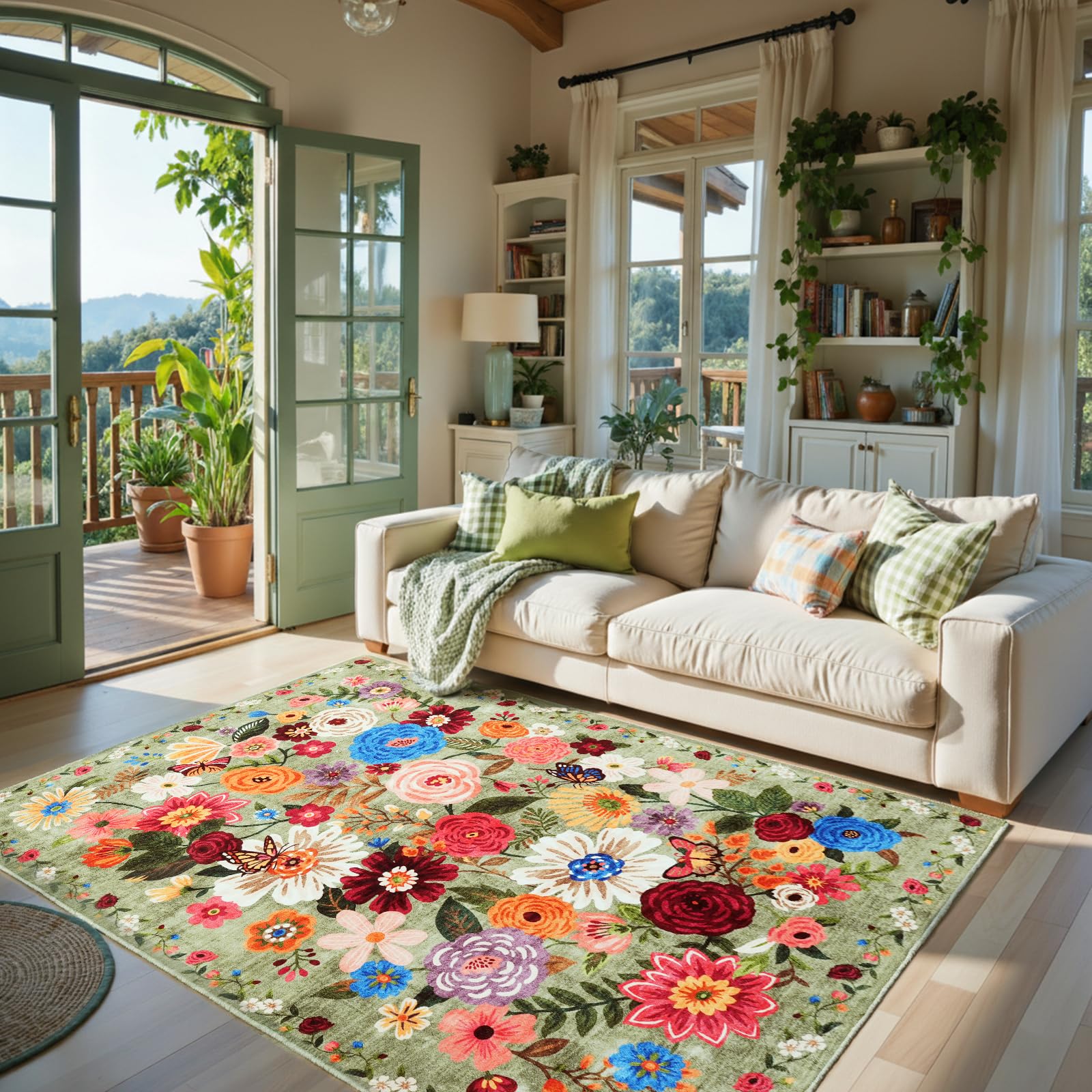Babovid Floral Area Rugs 5x7 for Bedroom Livingroom Green Non-Slip