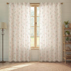 Boho Floral Spring Light Filtering Curtains 90 Inch Length 2 Panels Set, Farmhouse Semi Sheer Bedroom Living Room Vintage