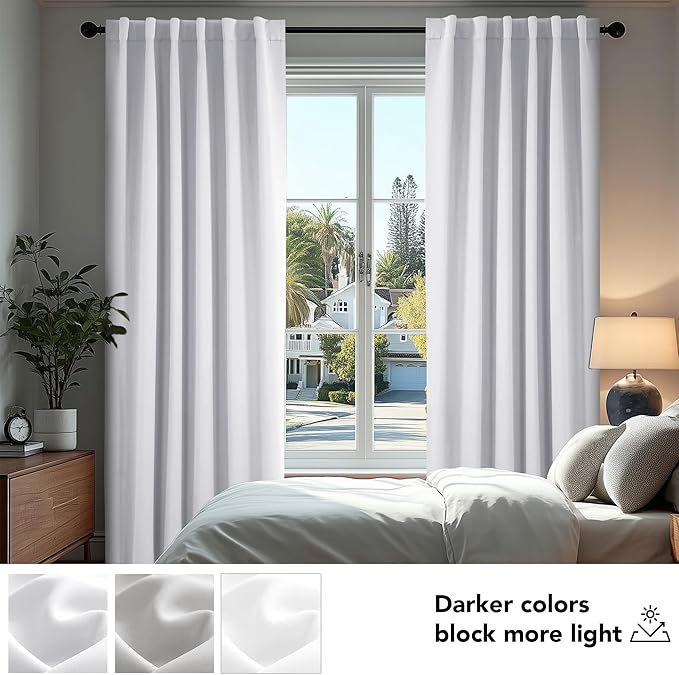 Deconovo Blackout Curtains, Thermal Insulated, W70 x L108 2 Panels, Back Tab, Machine Washable, Room-Darkening Drapes for Bedroom/Living Room Star White