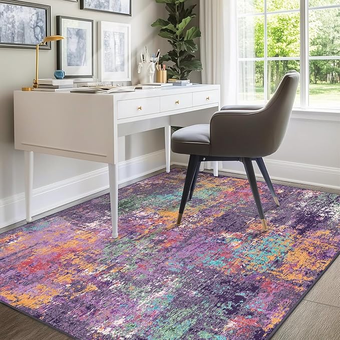 RELEANY Washable 5'x7' Abstract Area Rug for Living Room Purple Multi