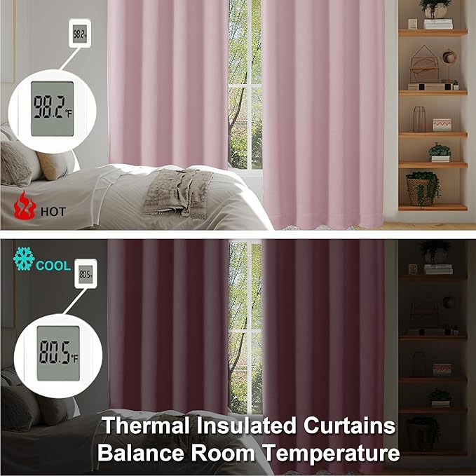 Simplebrand Ava Blush Blackout Curtains for Bedroom 84 Inch Length 2 Panels Set, Solid Thermal Insulated Privacy Nursery Window Treatment Curtains Blackout Drapes, W40 x L84 Inch, Blush