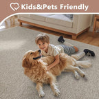 FinRèc 8x10 Washable Area Rugs for Bedroom Living Room, Low Pile Thin Rug Solid Color, Non-Slip Carpet Indoor for Home Decor (Light Tan)