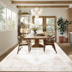 Area Rug 9x12 Vintage Rugs: Large Washable Living Room Rug Retro Medallion Distressed Soft Low Pile Non-Slip Rugs Indoor Floor Carpet for Bedroom Dining Table Office (Beige,9'x12')