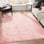 Goolela Pink Area Rug 6x9 Fluffy Fuzzy Furry Sheepskin Rug for Girls Bedroom Faux Fur Shag Carpet Soft Plush Rectangle