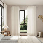 Nanspring Cream Linen Back Tab Curtains 86 Inch Length for Living Room 2 Panel Set Farmhouse Window Semi Sheer Linen Drapes Rustic Pinch Curtain for Bedroom 52X86