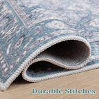 SERISSA Area Rug 4x6 Boho Rugs for Bedroom, Washable Non-Slip Living Room Rugs, Ultra Soft Print Distressed Low-Pile Throw Rug Blue Grey Carpet for Nursery Dorm Kitchen Living Room Decor