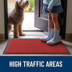 OLANLY Front Door Mat Indoor Outdoor Entrance, Waterproof Heavy Duty Doormat, Fade Resistant, Low Profile, Easy Clean Patio Porch Welcome Floor Mats for Entry, 35x30, Red