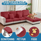 Couch Cover 3-Piece Elastic Velvet Couch Cushion Covers & Chaise Slipcovers for L-Shaped Sofas, Sofa Seat Covers Washable, Soft Cover for Couches (2 Seater + Chaise, Christmas Red)
