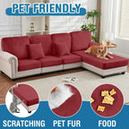 Taque Couch Cover 3-Piece Elastic Velvet Couch Cushion Covers & Chaise Slipcovers for L-Shaped Sofas, Sofa Seat Covers Washable, Soft Cover for Couches (2 Seater + Chaise, Christmas Red)