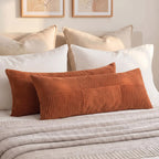 Fancy Homi Set of 2 Burnt Orange Boho Long Lumbar Body Decorative Throw Pillow Cover 14x36 Inch for Bed Couch Bedroom Bench, Soft Patchwork Corduroy Textured Pillow Case, Rustic Farmhouse Room Décor