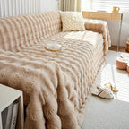 HANDONTIME Plush Sofa Slipcovers Washable Couch Cover for Sofa Super Soft Faux Fur Sofa Covers for 3 Couch Cousion Soild Khaki Rabbit Plush Couch Cushion Covers for Kids Pets,71" X134"