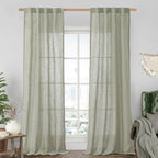 LAMIT Sage Grey Linen Boho Curtains 84 inch Length 2 Panels, Light Filtering Semi Sheer Panels Back Tab and Rod Pocket Neutral Drapes for Bedroom/Living Room, 34 x 84 Inch
