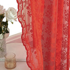 YJ YANJUN Vintage Lace Curtains 72 Inch Length 2 Panels for Bedroom-Victorian Floral Red Christmas Living Room Curtains with Scalloped Edges Farmhouse Embroidery Rod Pocket Privacy Christmas Decor