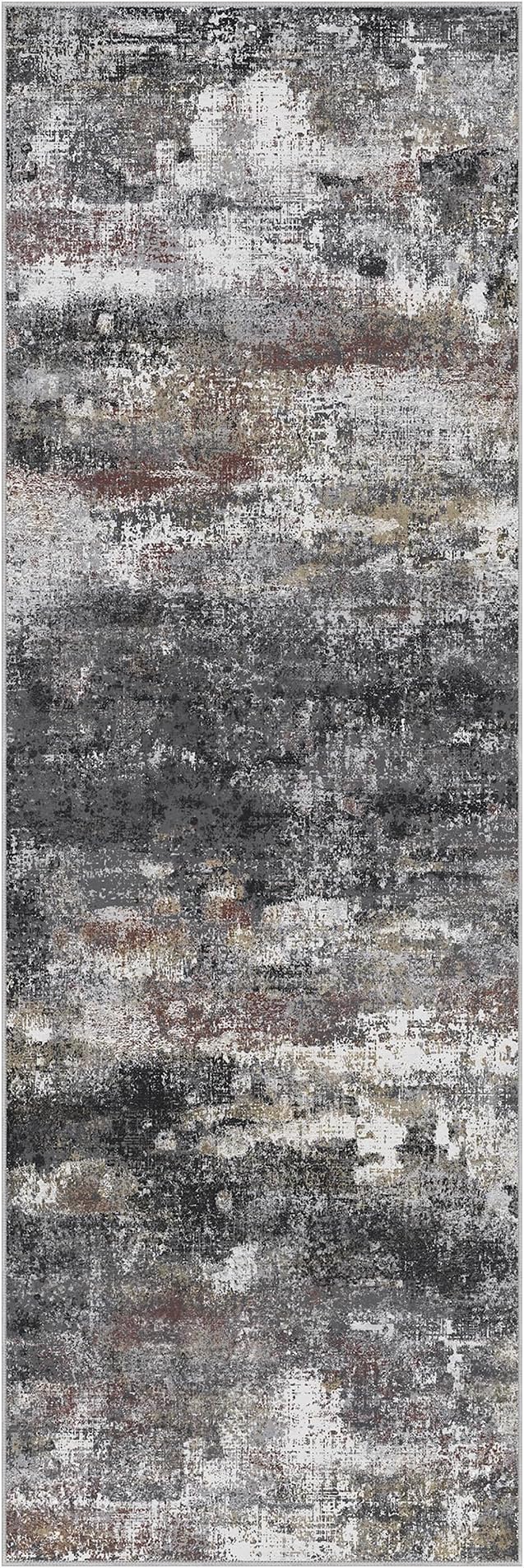 Runner Rug for Hallway Kitchen 2x7 Machine Washable Runners Rug for Entryway, Dark Gray Soft Modern Abstract Throw Rugs, Floor Carpet with Non Slip Rubber Backing