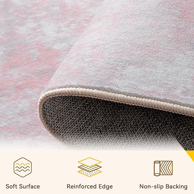 RELEANY Washable Round 8ft Area Rug for Living Room Gray Pink