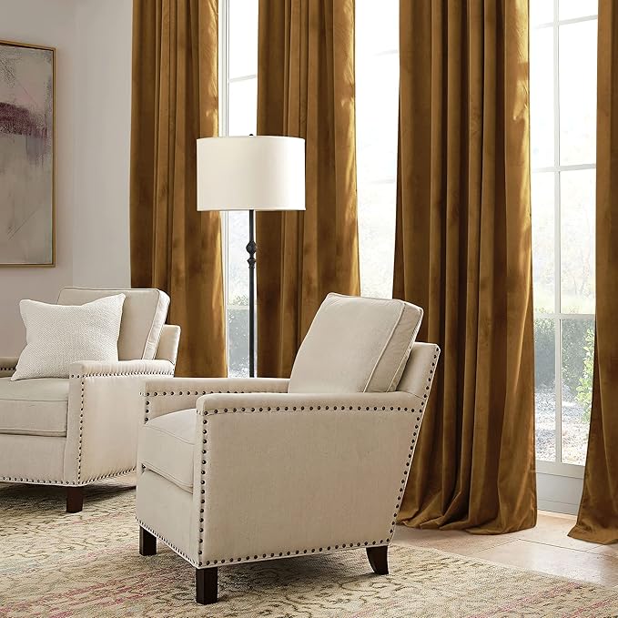 RYB HOME Velvet Curtains 102 inches Long, Extra Long High Ceiling Curtains