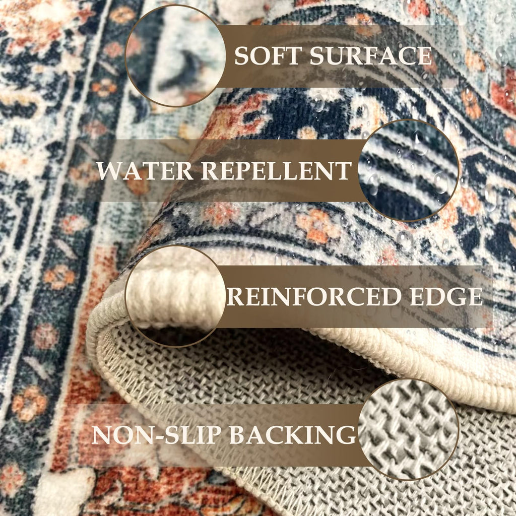 RELEANY Washable Area Rug, Small 2'x3', Beige/Blue/Orange
