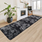 JiaoBaba Tie-Dyed Runner Rug for Bedroom Black Grey 2x8ft Fluffy Area Rug Bedside Runner Rug for Kids Room Boys Teens Nursery Baby Living Room Dorm Home Decor Carpets