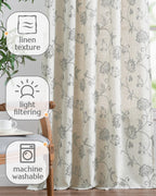 jinchan Linen Curtains Floral Curtains 96 Inch Length for Living Room Bedroom Light Filtering Rod Pocket Back Tab Jacobean Curtains Flax Linen Texture Window Drapes Set 2 Panels Dark Grey on Linen