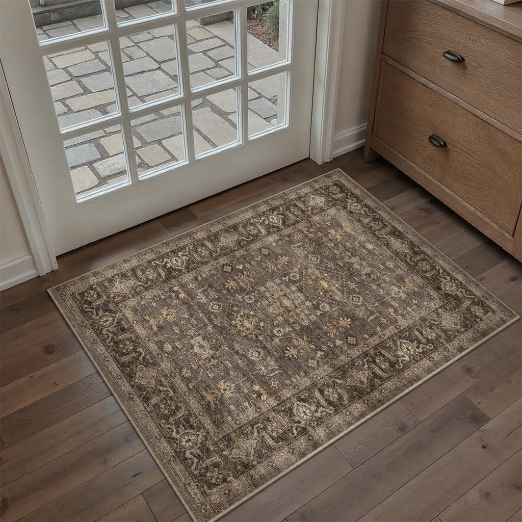 WondRg 2x3 Dark Brown Vintage Area Rug