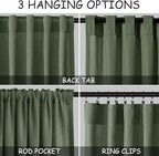 Nanspring Olive Green Linen Curtains 30 Inch Length Short Kitchen, Semi Sheer Boho Cafe Curtains Back Tab and Rod Pocket Basement Drapes for Half Window 30 x 30 Inch,2 Panels