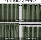 Nanspring Linen Kitchen Curtains 30 Inches Long 2 Panels Olive Green Semi Sheer Short Curtain Back Tab Rod Pocket Solid Privacy Cafe Tier Curtains for Cafe Bathroom Basement 36x30