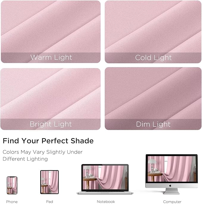 CUCRAF Light Pink Blackout Curtains 45 inch Length 2 Panels Set, Rod Pocket Room Darkening Drapes for Bedroom Living Room, Insulated Thermal Light Blocking Window Curtain (W52 x L45 Inch)