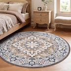 Lofus 4ft Area Rugs for Living Room, Washable Area Rug, Rugs for Bedroom, Kitchen, Vintage Boho Carpet, Soft Non-Slip, Low Pile Large Area Rug for Office Dining Room, Floral Brown
