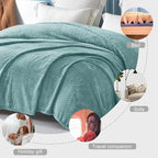 Exclusivo Mezcla Fleece Queen Size Blanket for Bed, 90x90 Inches Soft Cozy Jacquard Flannel Blankets, Lightweight Fuzzy Plush Warm for Women, Celadon