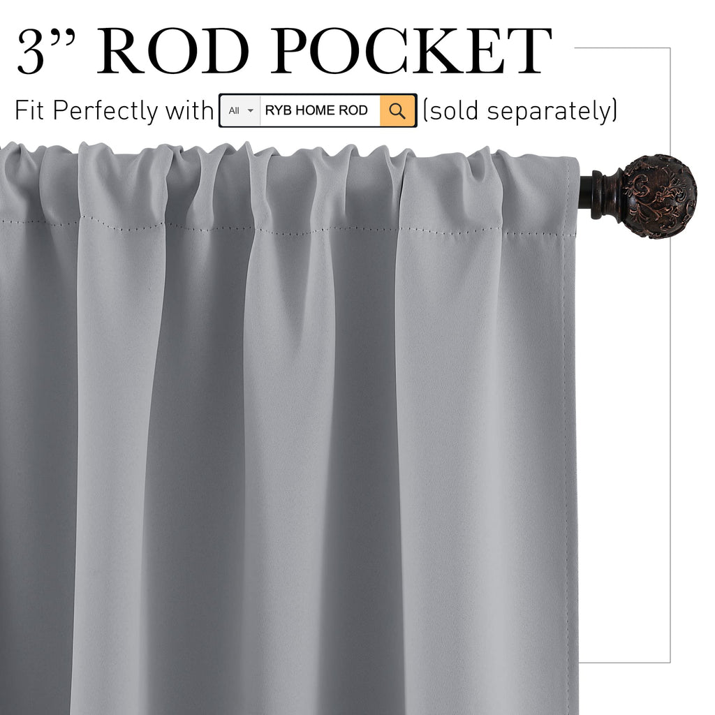 RYB HOME Short Silver Grey Blackout Curtains for Small Bedroom Window Cafe