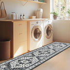 Yamaziot Washable Runner Rug, 2x8 Non-Slip Boho Vintage Hallway Rug Runner with Rubber Backing, Stain Resistant & Low Pile Faux Wool Distressed Carpet Runner for Bedroom, Kitchen, Laundry, Entrance