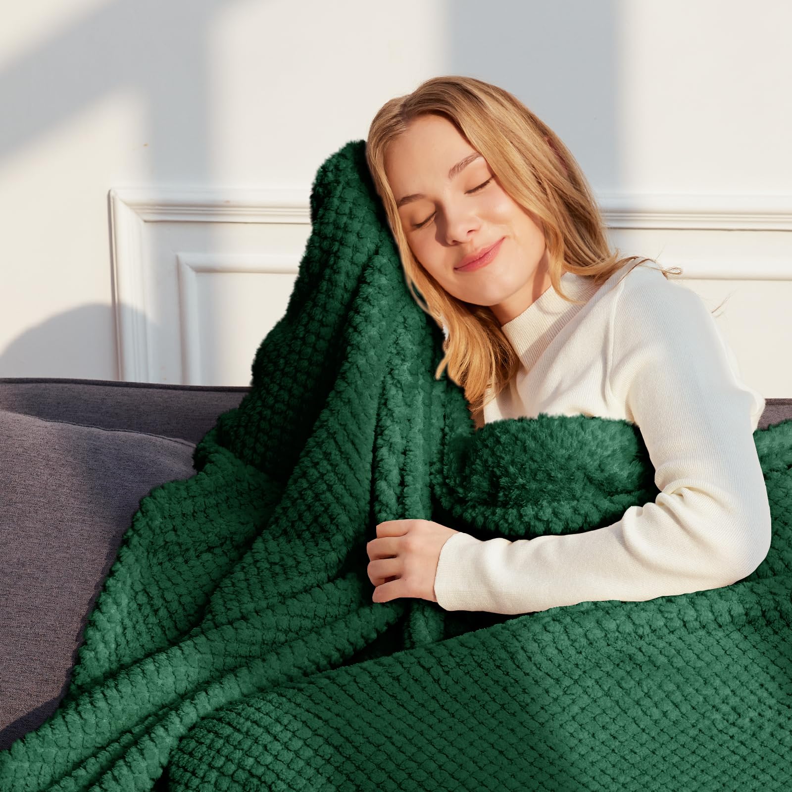 Whale Flotilla Soft Fleece King Size Bed Blanket, Emerald Green