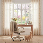 jinchan Evelyn Embroidered Linen Curtains for Living Room Farmhouse Floral Curtains for Bedroom Semi Sheer Light Filtering Window Drapes Rod Pocket Back Tab 2 Panels W50 x L96 Beige