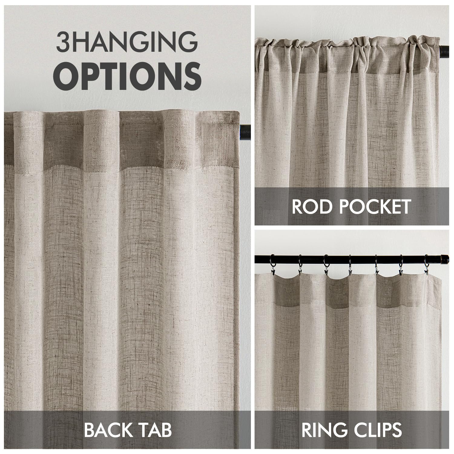MIULEE Burlywood Birch Linen Curtains 52x96 Inch Long 2 Panels for Bedroom