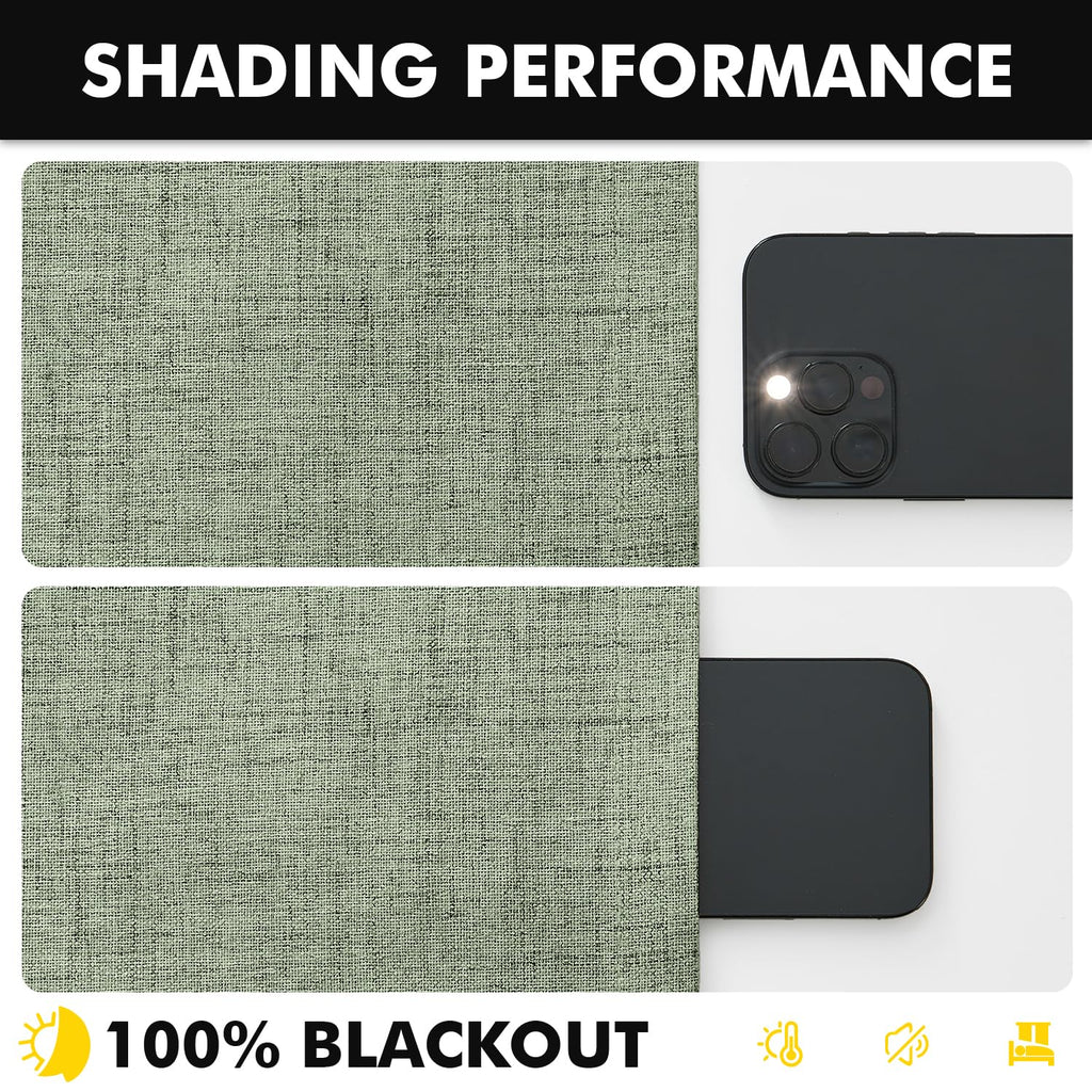 MIULEE 100% Blackout Linen Curtains 42 x 72 Inch Sage Green 2 Panels