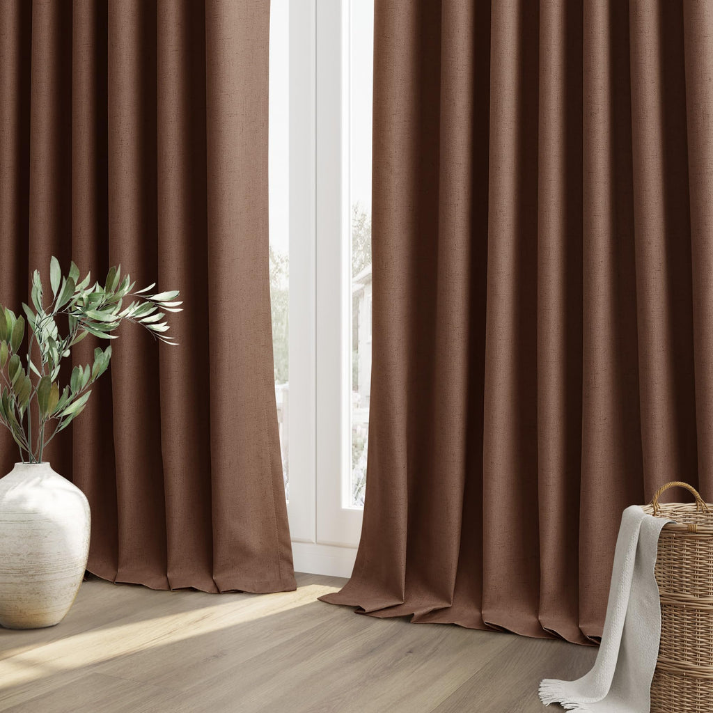 Guken 100% Blackout Curtains 72 Inch Length 2 Panels Set for Living Room Bedroom Back Tab Thermal Insulated Black Out Linen Drapes Room Darkening Window Curtains 72 Inches Long,Rustic Brown