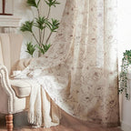 jinchan Floral Linen Curtains for Living Room 84 Inch Length Brown Flower Curtain Rod Pocket Back Tab Farmhouse Curtains with Printed Floral Bedroom Window Curtain Set, 2 Panels Brown