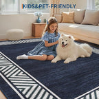 GarveeHome Washable Hallway Rug 2x6 Narrow Modern Bordered Floor Runner, Non-Shedding Contemporary Bedside Rug, Foldable Ultra-Thin Carpet Runner for Bedroom, Kitchen, Laundry Room, Navy Blue