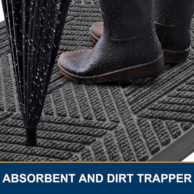 Smiry Front Door Mat Outside Entrance, Heavy Duty Sturdy Natural Rubber Doormat, Trap Dirt and Moisture, Easy Clean Low Profile Welcome Floor Mats for Indoor Outdoor Entry, 35X23 Inch, Light Grey