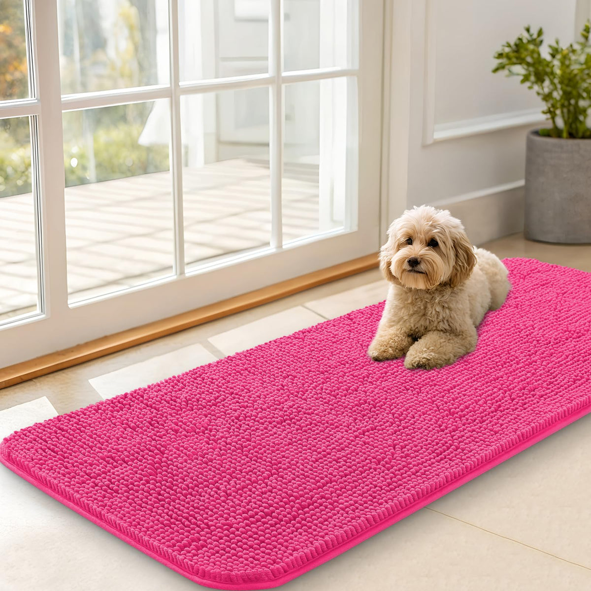 OLANLY Dog Door Mat for Muddy Paws 47x20, Super Absorbent Chenille Mud Mat