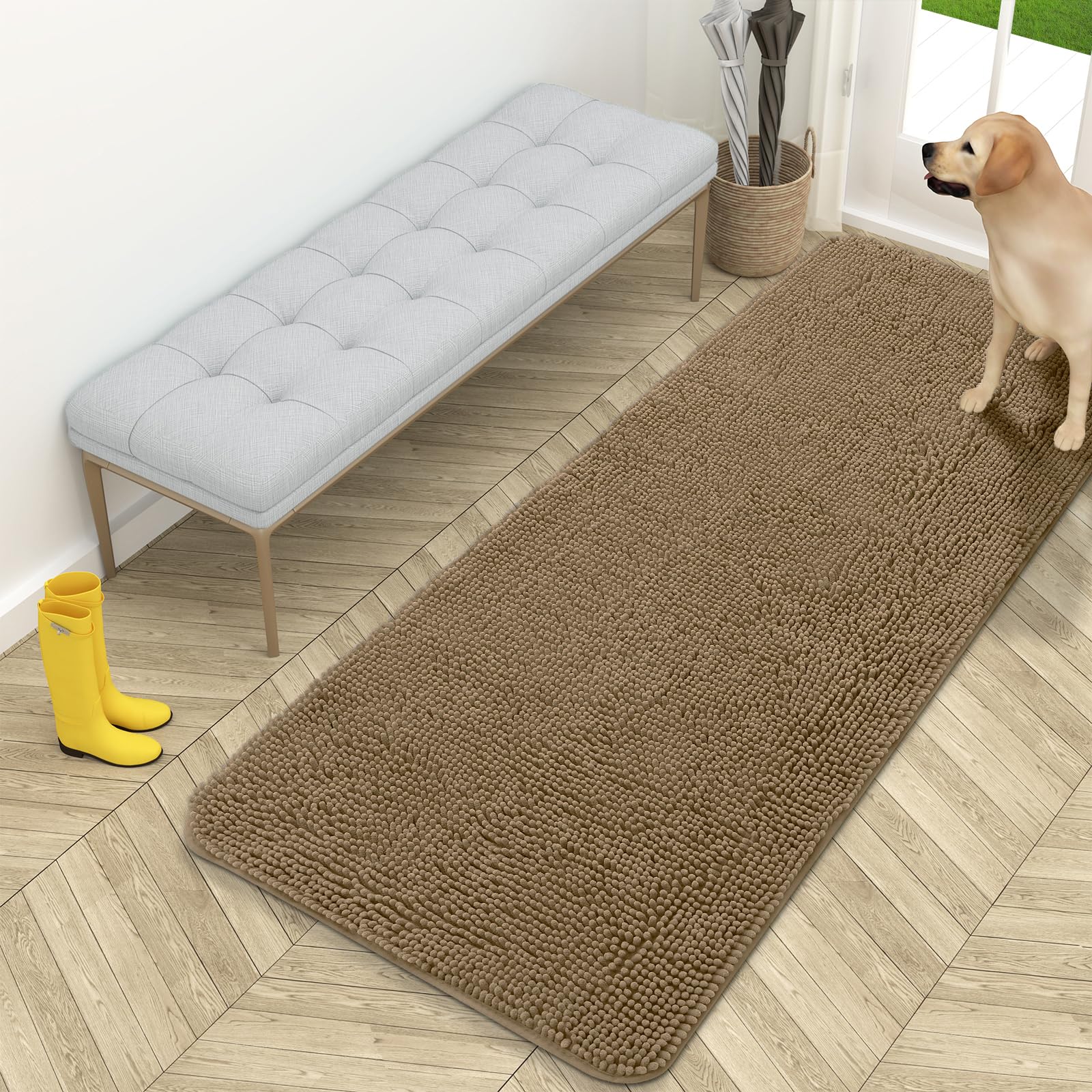 OLANLY Dog Door Mat for Muddy Paws 59x24, Super Absorbent Chenille Mud Mat