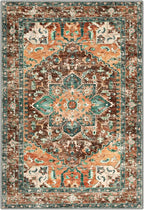 Yamaziot Washable Area Rug, 2x3 Small Entryway Rug Non-Slip Boho Vintage Rug with Rubber Backing, Polyester Soft Distressed Floor Carpet for Indoor Door Mat, Kitchen, Laundry Bathroom