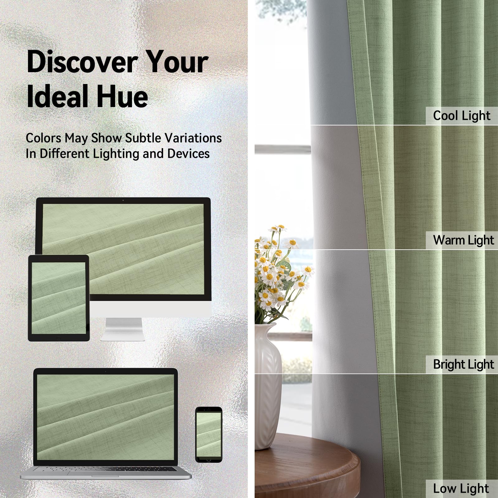 Linen Textured Total Blackout Curtains 72 Inches Long, Sage Green