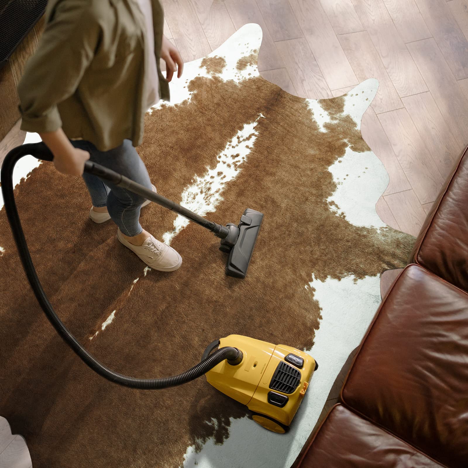 AROGAN Faux Cowhide Rug, Brown Cow Print Large Animal Area Rug, 5.2x6.2 Ft